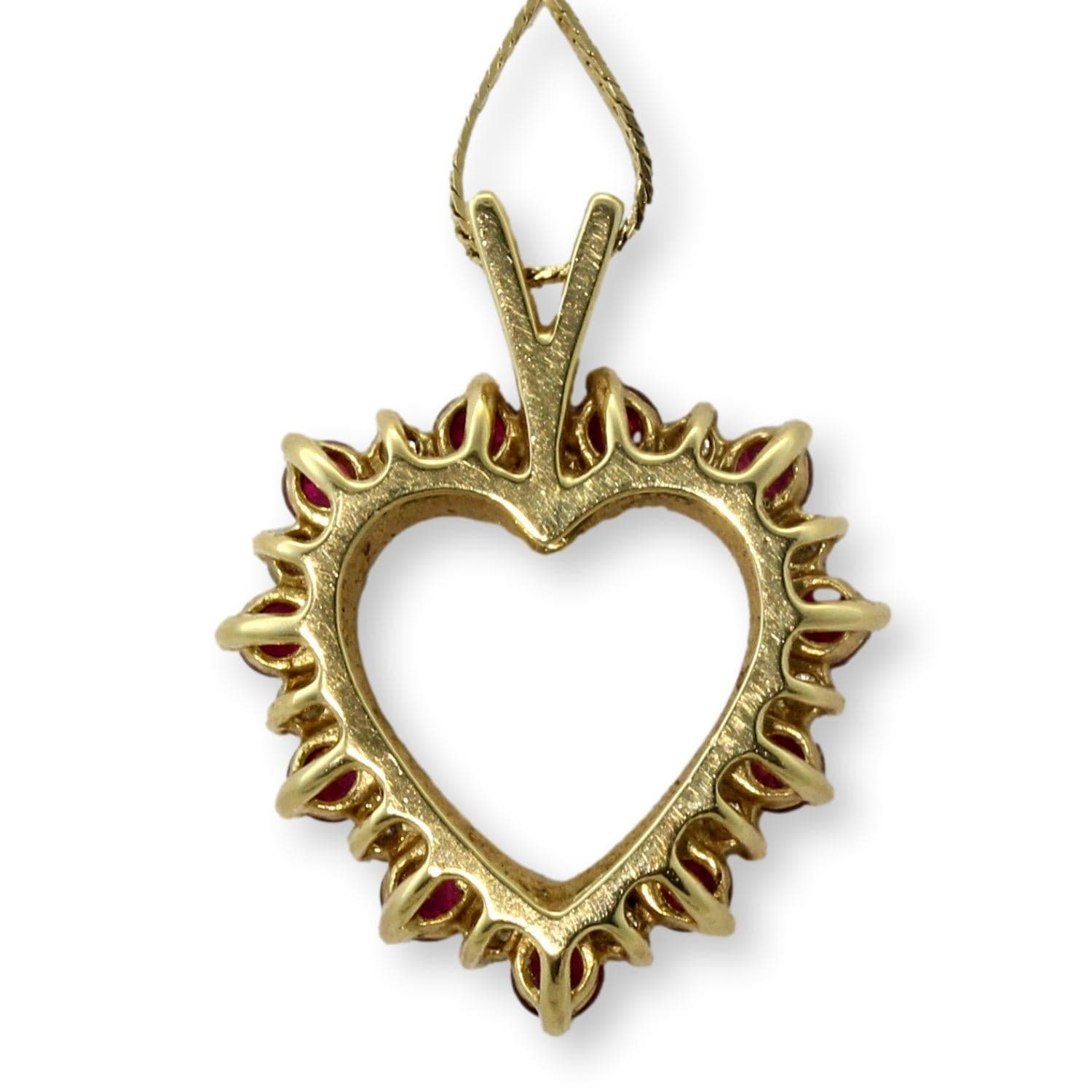 14K Gold Natural Ruby & Diamond Heart Pendant Necklace - 18 in - Thumbnail 5