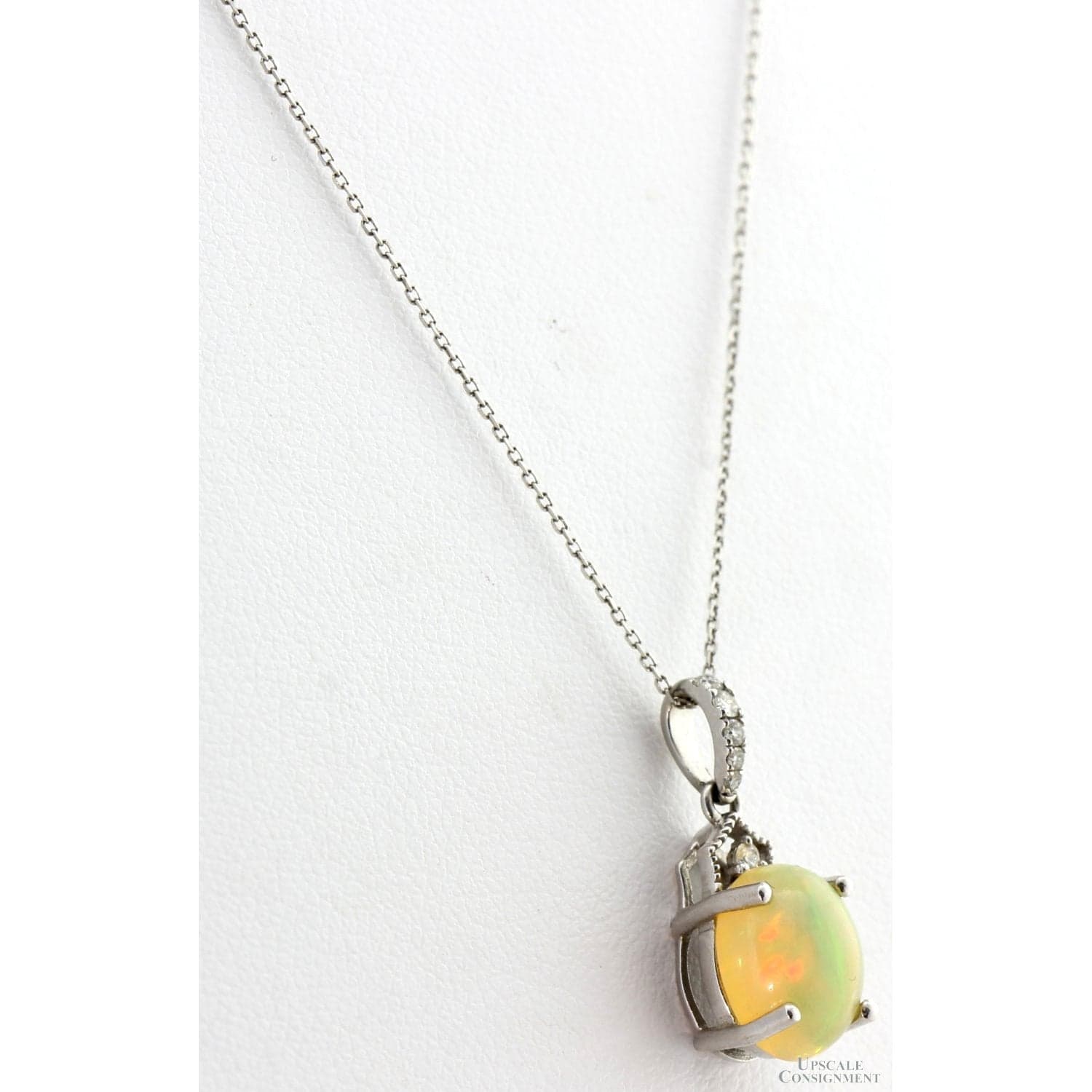 10K Gold Natural Opal & Diamond Pendant & Adjustable 16"-18"Length Chain - 16"-18" - Thumbnail 2