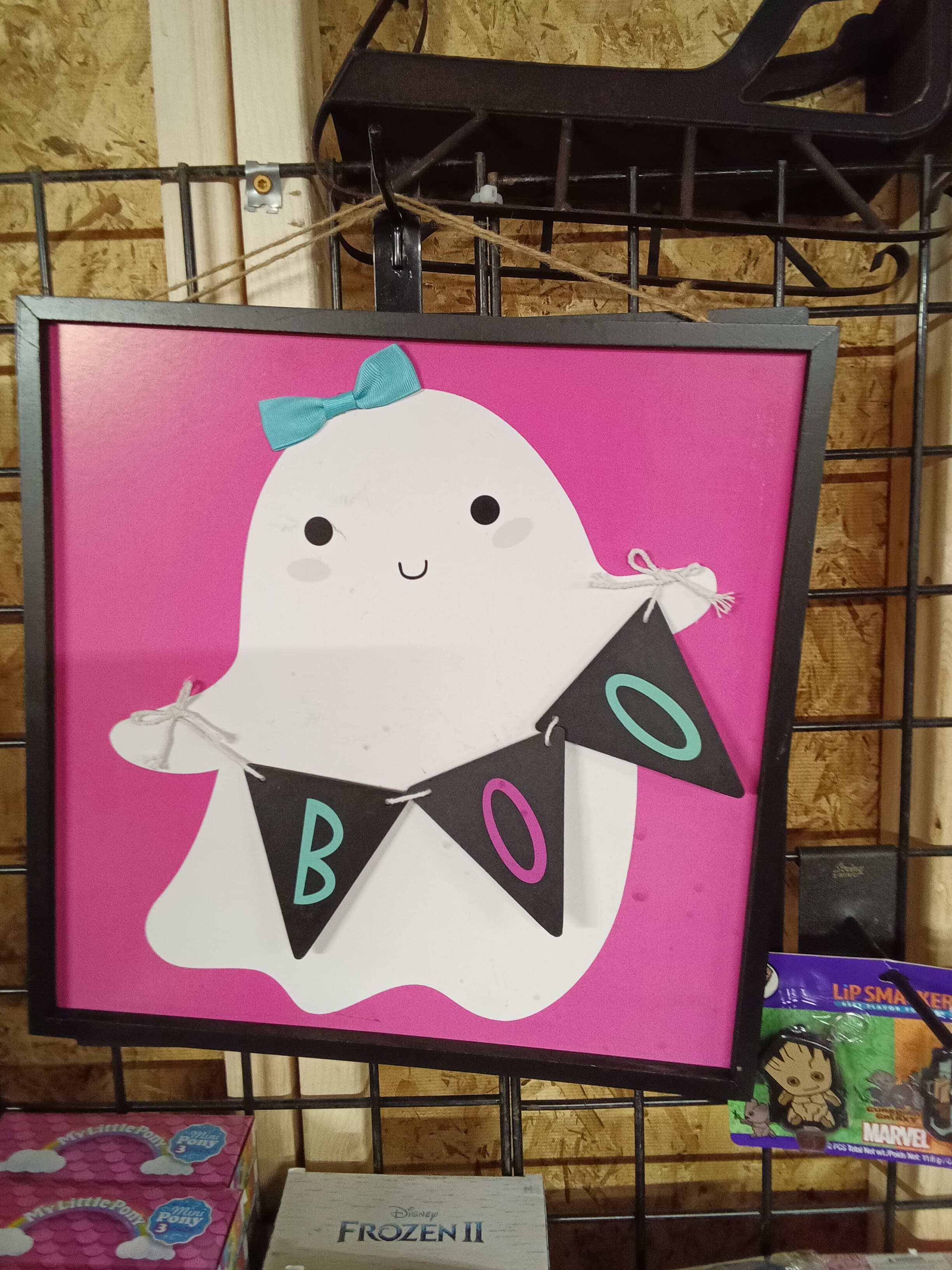 Cute Ghost 'Boo' Wall Art with Pink Background - Thumbnail 2
