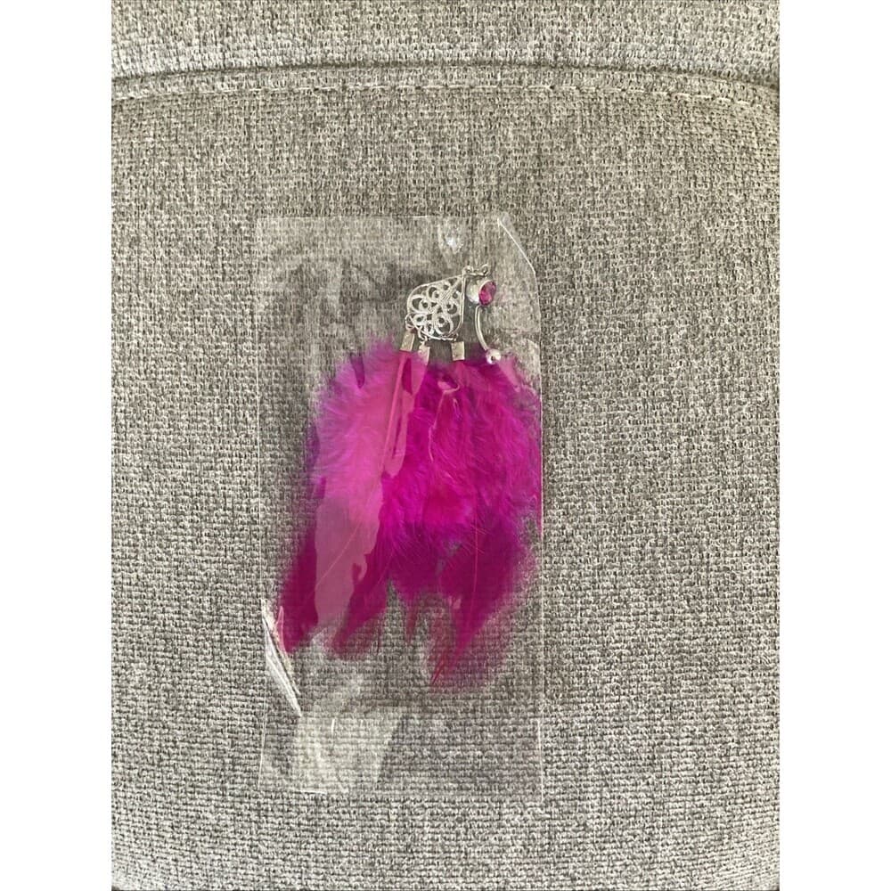 Body Vibe Triple Feather Teardrop Dangle Pink Gem Navel Ring