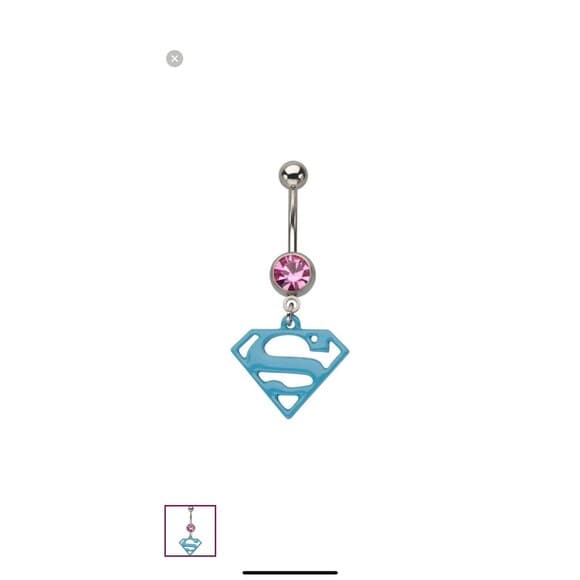 Superman Belly Ring 14G 1/2” Bar | Navel Dangle Press Fit | DC Comics Official B - Thumbnail 2