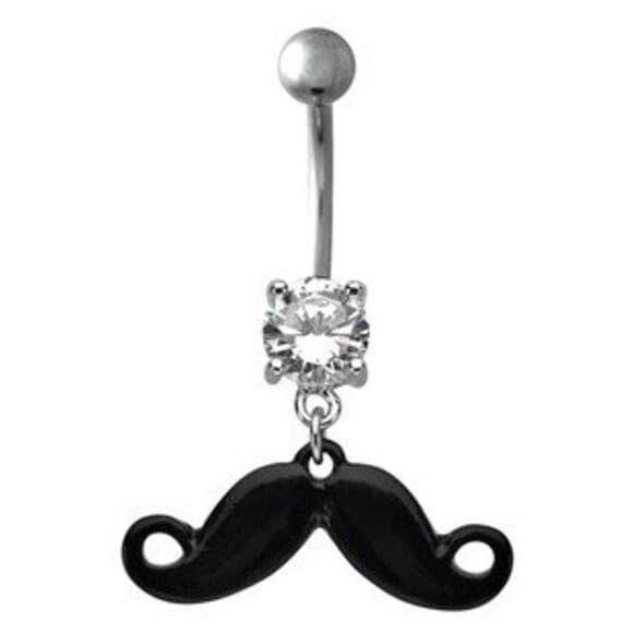Mustache Dangle Belly Button Ring – Body Vibe 14G Stainless Steel Navel Piercing - Thumbnail 2