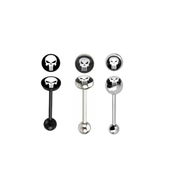 3 Punisher Logo Barbell Tongue Ring - Thumbnail 5