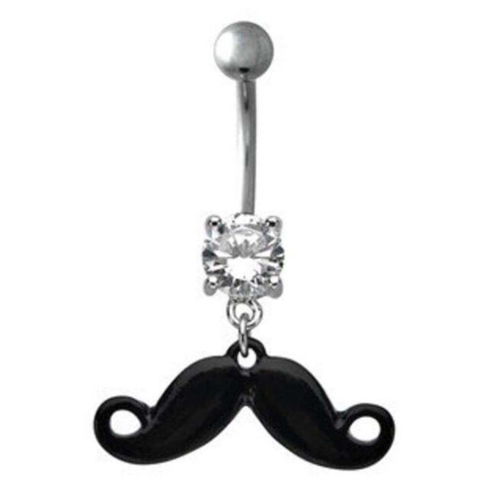 Mustache Dangle Belly Button Ring – Body Vibe 14G Stainless Steel Navel Piercing