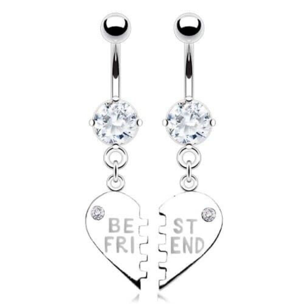 Purple Best Friends Heart CZ Dangle Navel Ring 14G Belly Button Piercing - Thumbnail 2