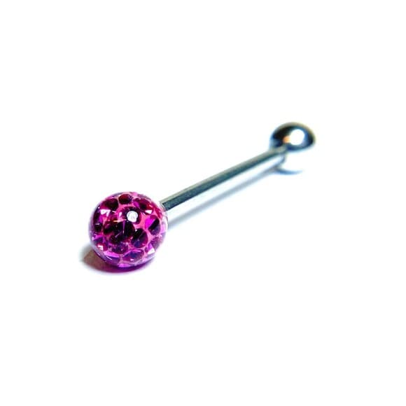 Multi Crystal Ferido Ball Tongue Ring 14G 5/8” 316L Steel 6mm - Pink - Thumbnail 7