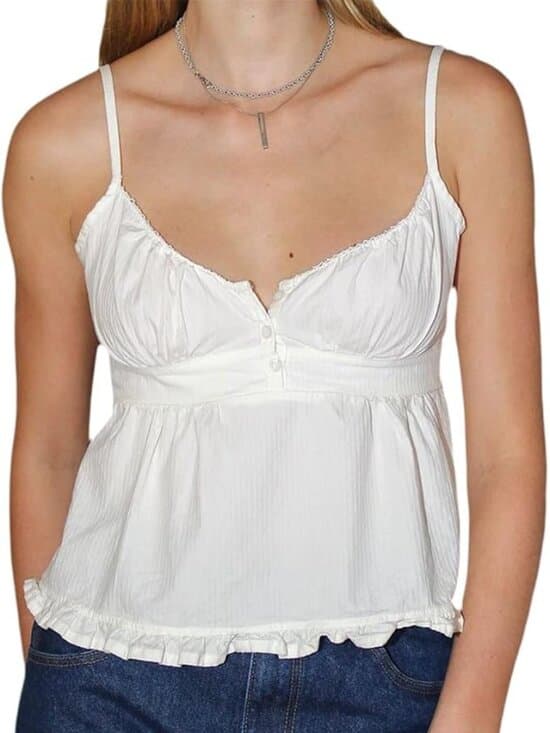 Womens Summer Casual Camisole Ruffle Hem - Thumbnail 4