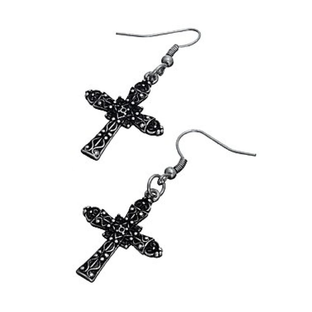 Silver Antique Cross Drop Earrings – Fish Hook Back, 1 1/4” Length