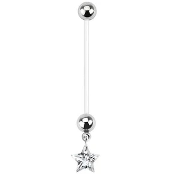 Pregnancy Clear Star Navel Ring Dangle – 14G BioFlex 1” Bar - Thumbnail 6