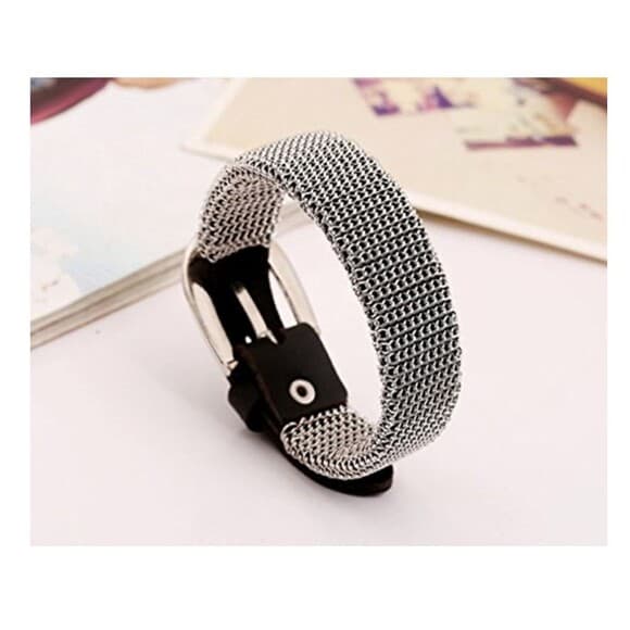 Chain Wrapped Leather Buckle Bracelet Adjustable Surgical Steel - Thumbnail 6