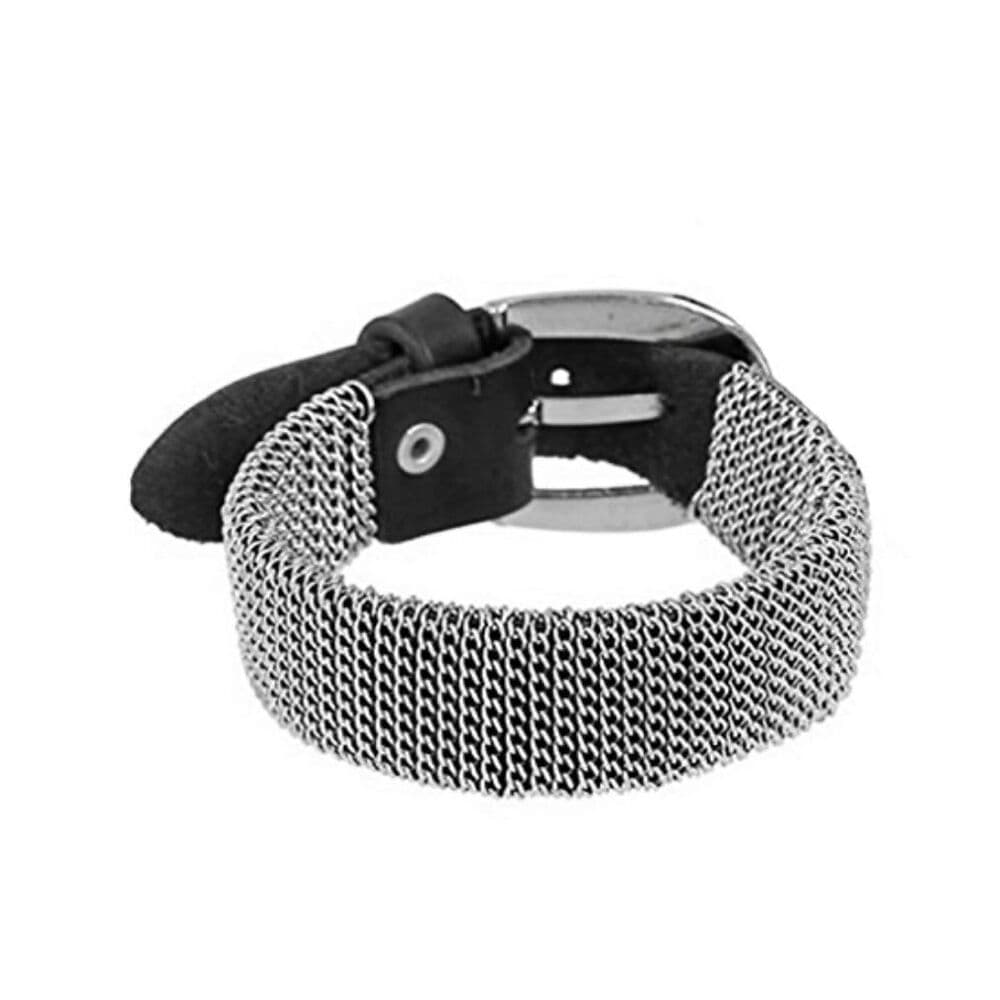 Chain Wrapped Leather Buckle Bracelet Adjustable Surgical Steel - Thumbnail 3