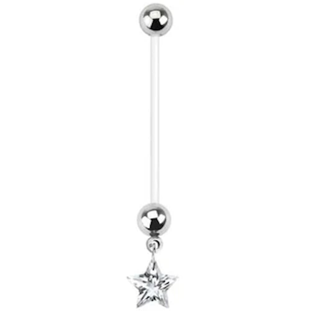 Pregnancy Clear Star Navel Ring Dangle – 14G BioFlex 1” Bar - Thumbnail 5