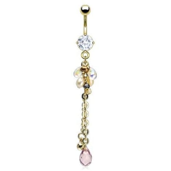 Gold Plated Pearlish Beads & CZ Dangle - Thumbnail 3