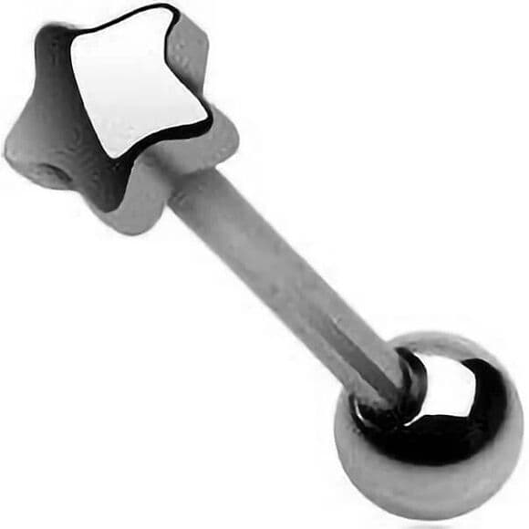 5mm Star Tongue Ring Stainless Steel 14G 5/8” Piercing Barbell - Thumbnail 2