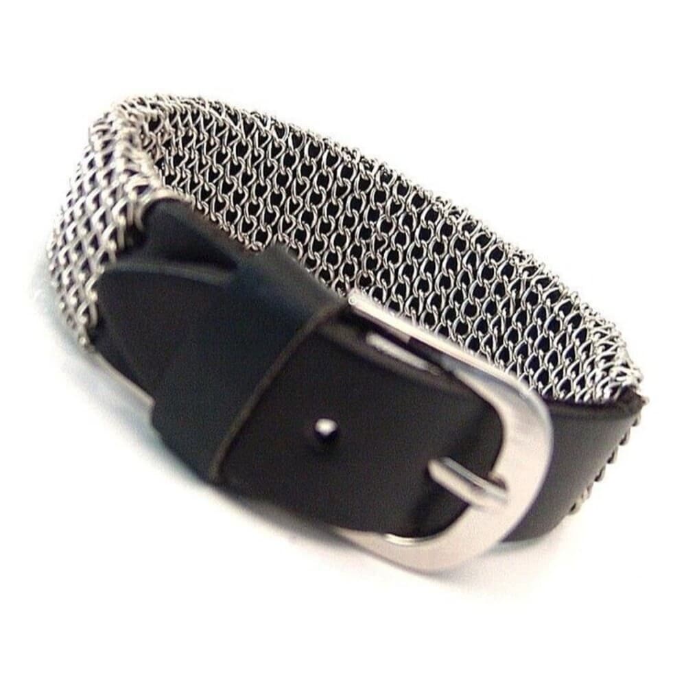 Chain Wrapped Leather Buckle Bracelet Adjustable Surgical Steel - Thumbnail 2