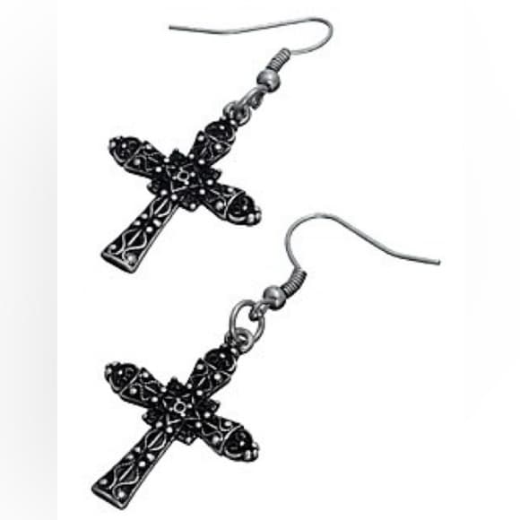Intricate Black Cross Earrings - Thumbnail 2