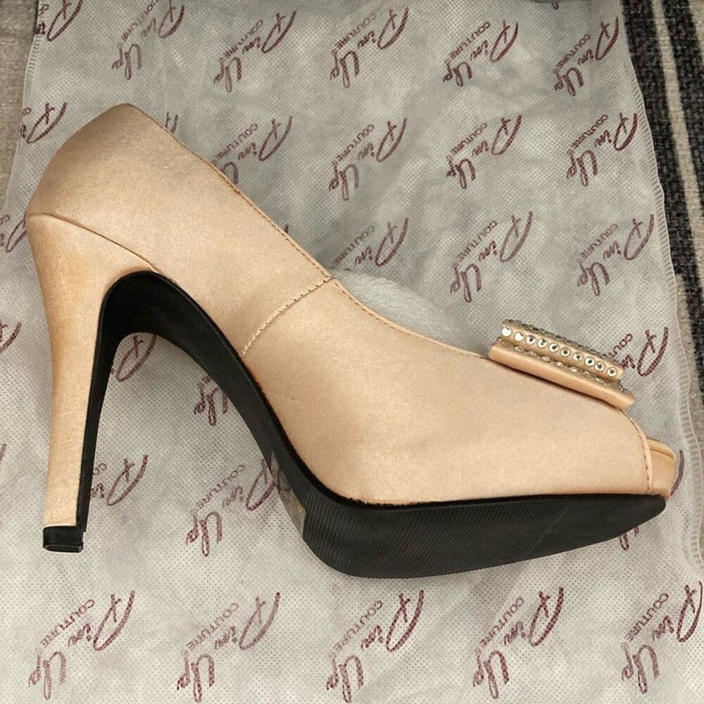 Pinup Couture Champagne Crystal Bow Heels - Thumbnail 8