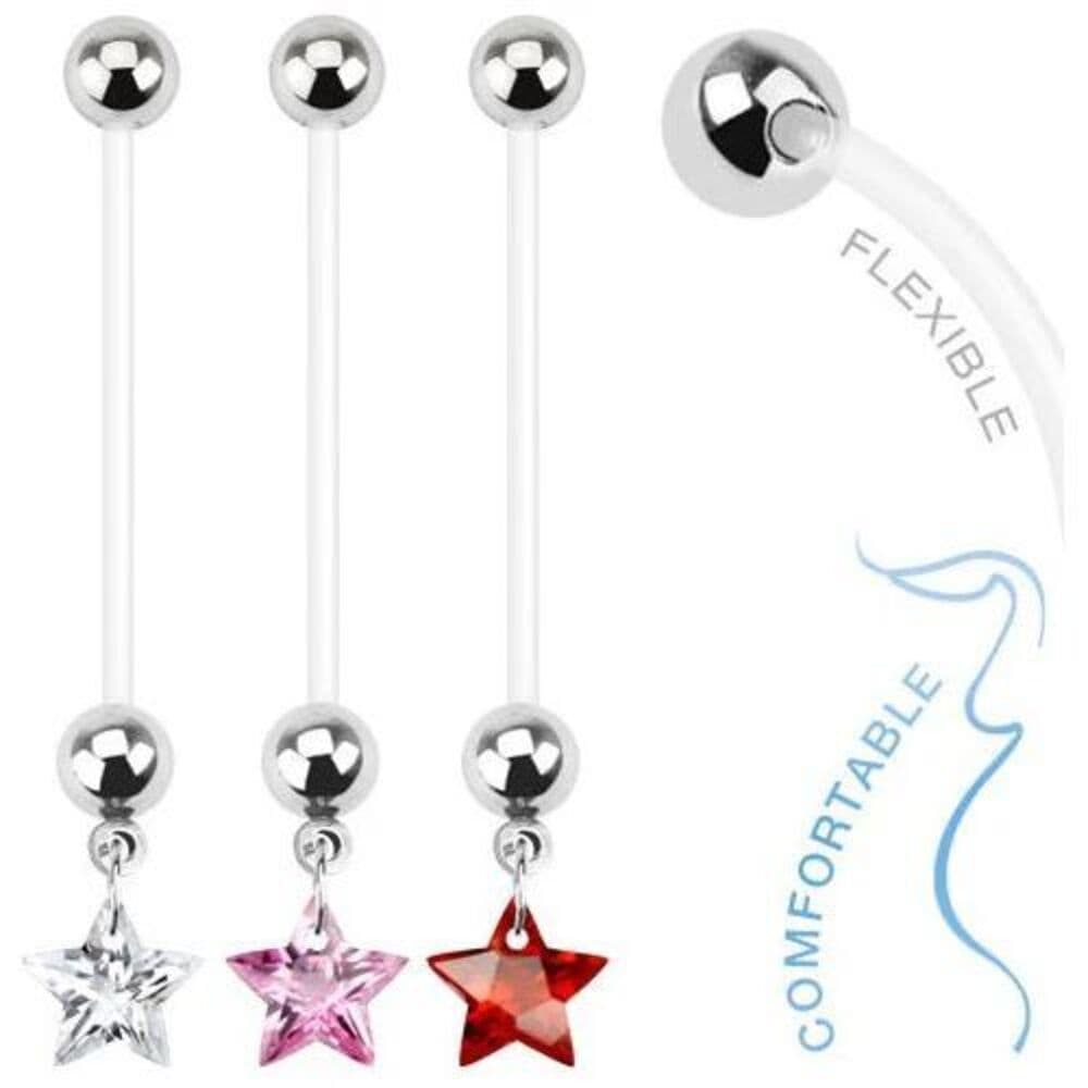 Pregnancy Clear Star Navel Ring Dangle – 14G BioFlex 1” Bar