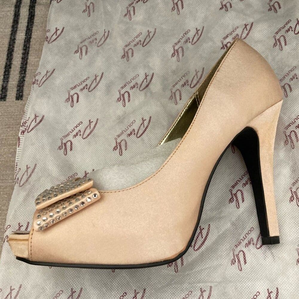 Pinup Couture Champagne Crystal Bow Heels - Thumbnail 7
