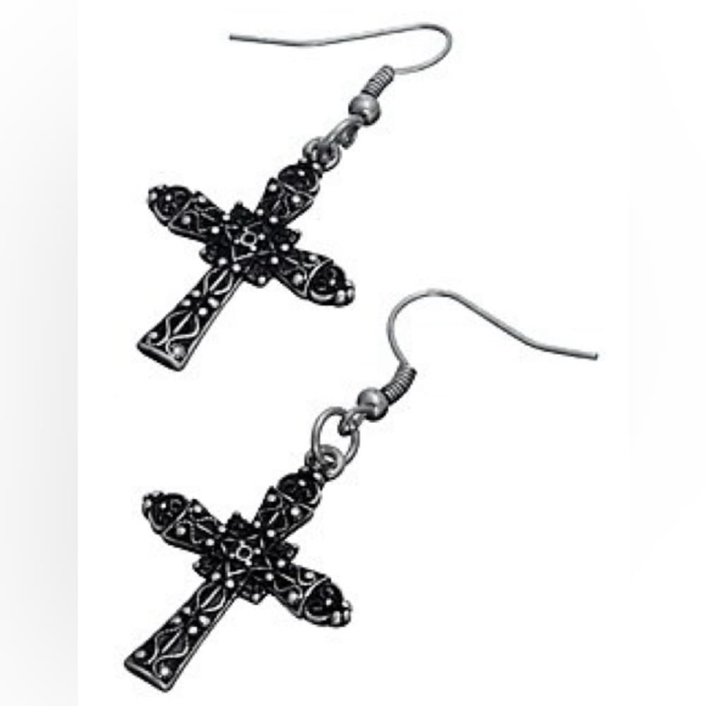 Intricate Black Cross Earrings