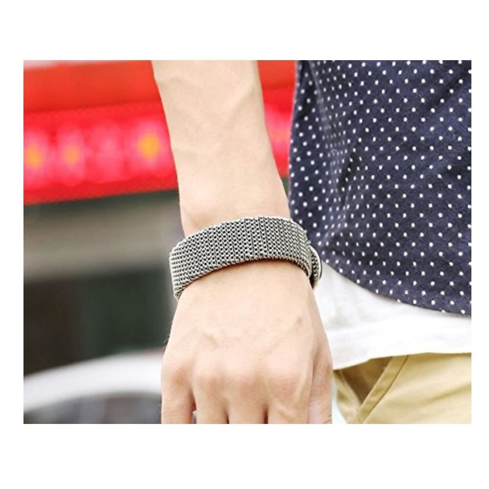 Chain Wrapped Leather Buckle Bracelet Adjustable Surgical Steel - Thumbnail 4