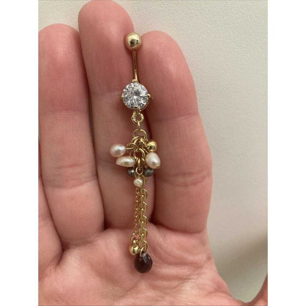 Gold Plated Pearlish Beads & CZ Dangle