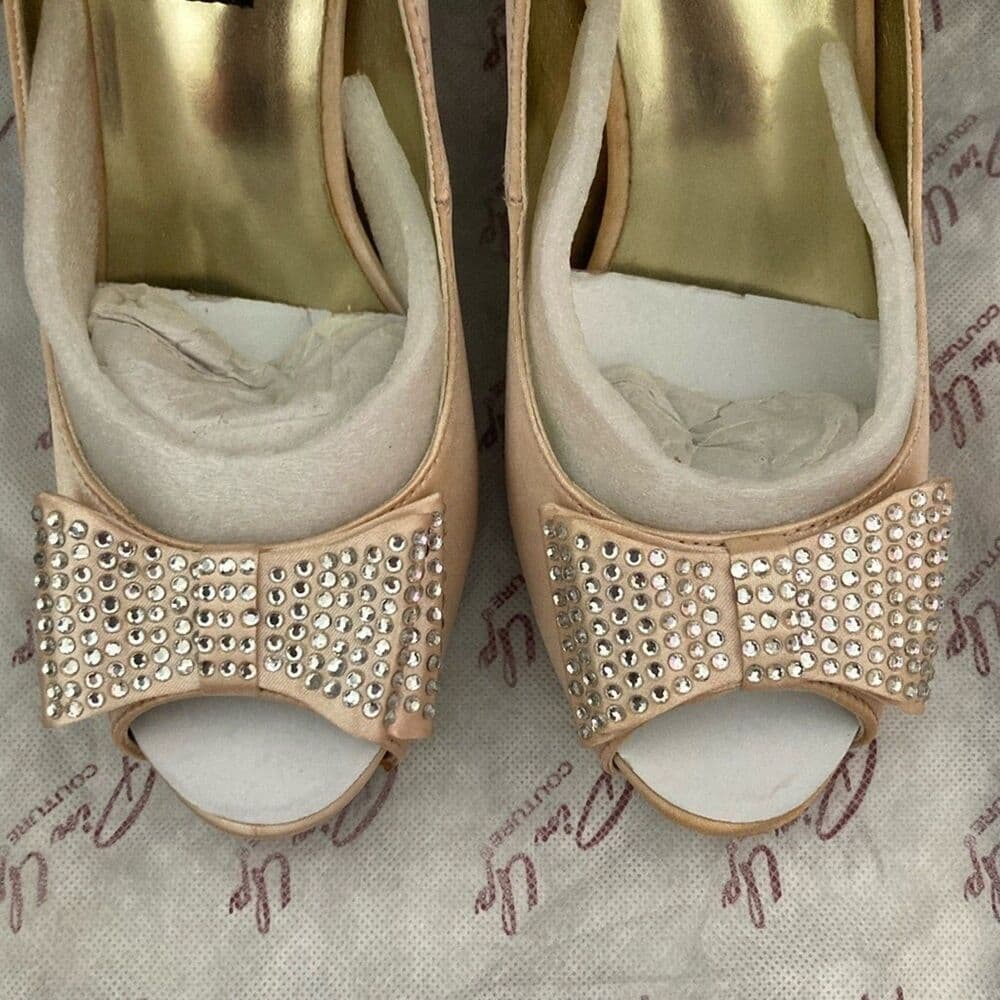 Pinup Couture Champagne Crystal Bow Heels - Thumbnail 11