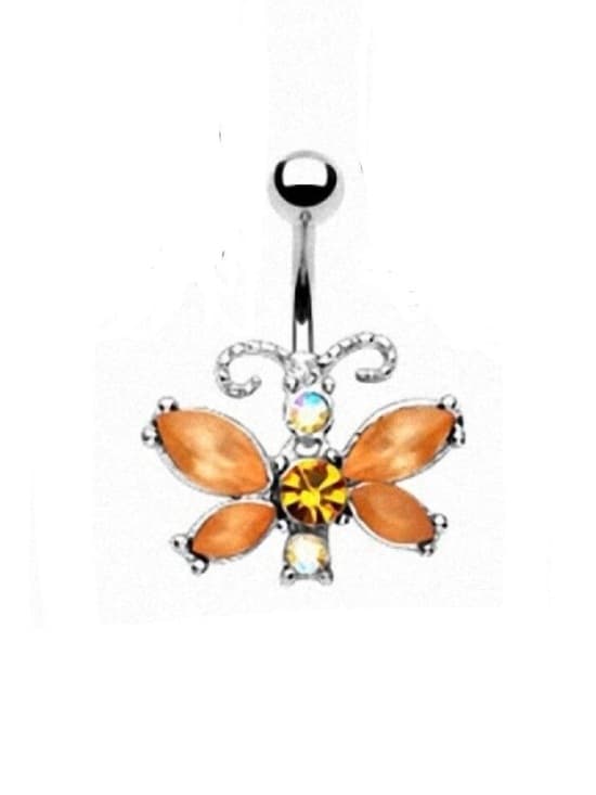 Vibrant Orange Butterfly Belly Button Ring - Thumbnail 3