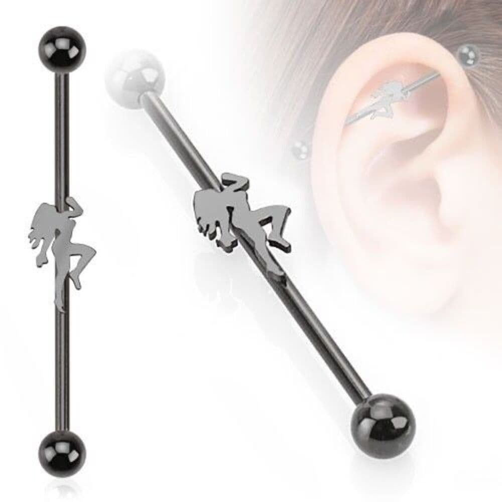 Sexy Pole Dancer Black Ion Plated Industrial Barbell | Single Bar