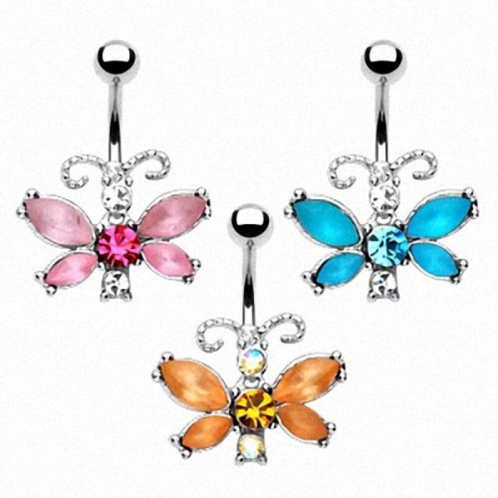 Vibrant Orange Butterfly Belly Button Ring