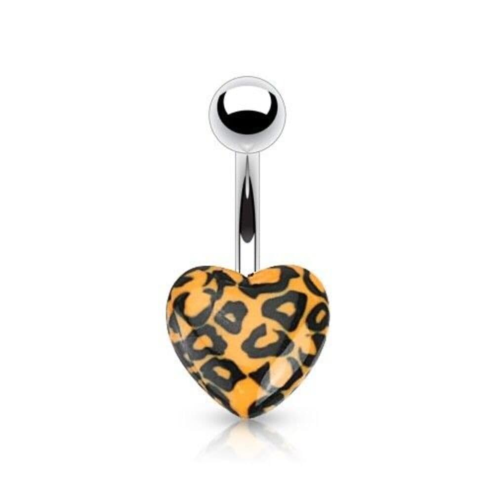 Set of 5 Leopard Print Heart Belly Button Rings – 14G Navel Jewelry