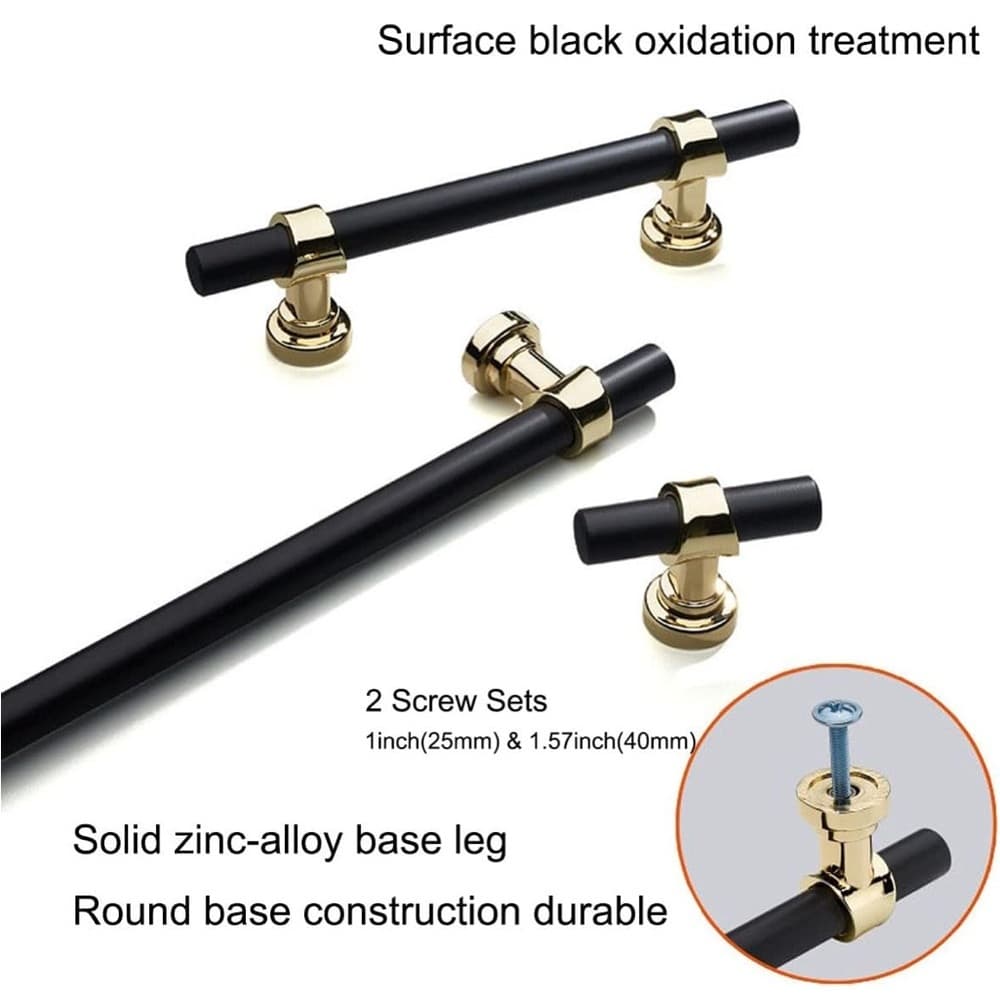 Gold and Black T-Bar Cabinet Knobs - Thumbnail 6