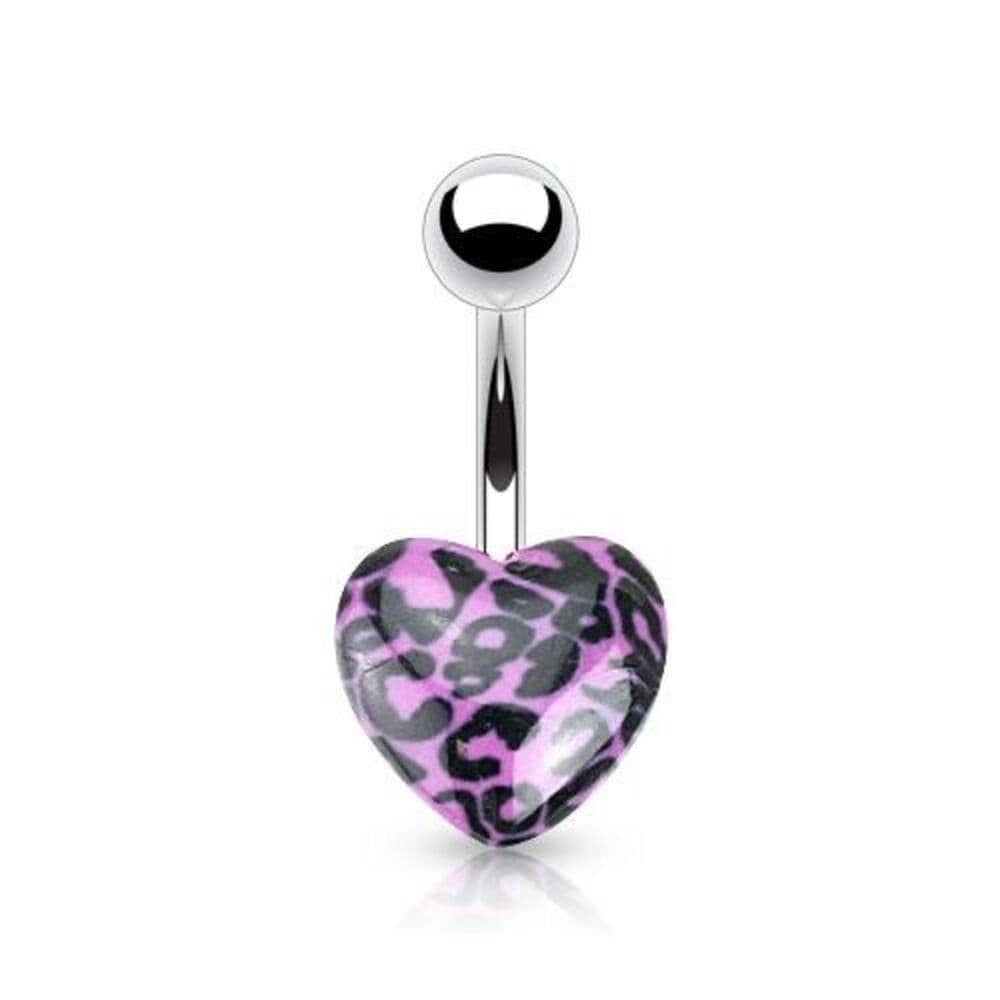 Set of 5 Leopard Print Heart Belly Button Rings – 14G Navel Jewelry - Thumbnail 2