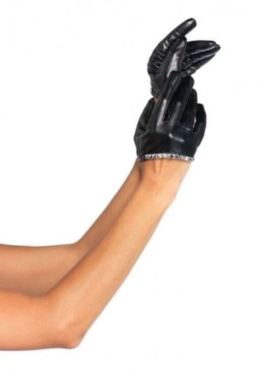 Faux Leather Studded Cropped Gloves - Thumbnail 2