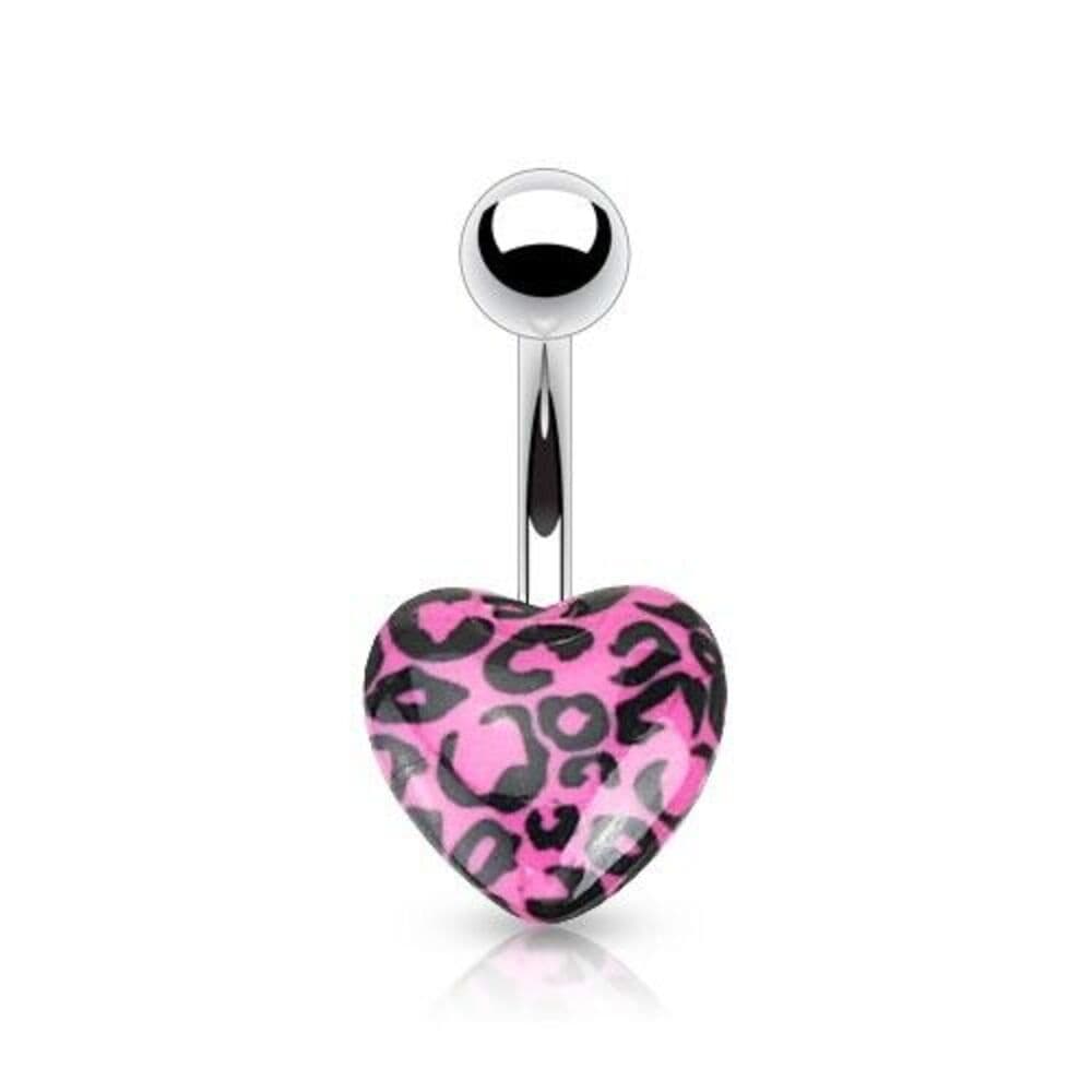 Set of 5 Leopard Print Heart Belly Button Rings – 14G Navel Jewelry - Thumbnail 3