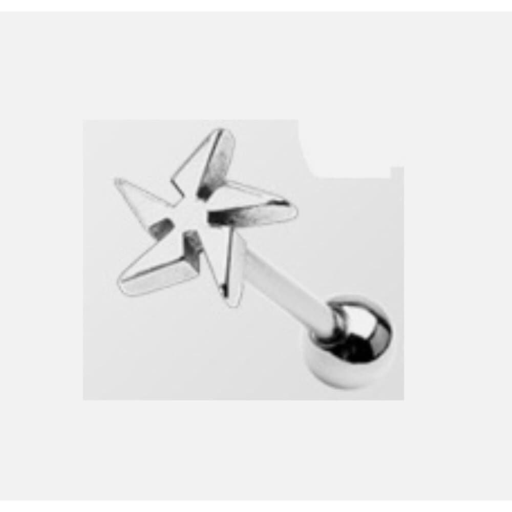 Ninja Star Cut-Out Tongue Ring Stainless Steel 14G 5/8” Piercing Barbell - Thumbnail 2