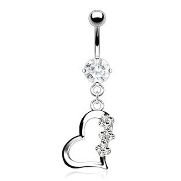 Swarovski Crystal Heart Belly Ring 14g Surgical Steel Navel Barbell Dangle - Thumbnail 2