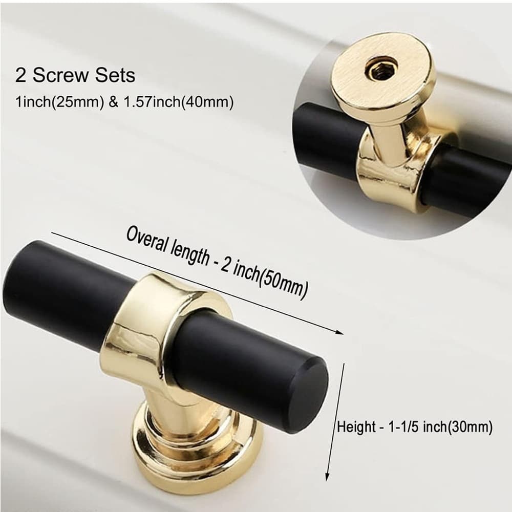 Gold and Black T-Bar Cabinet Knobs - Thumbnail 2