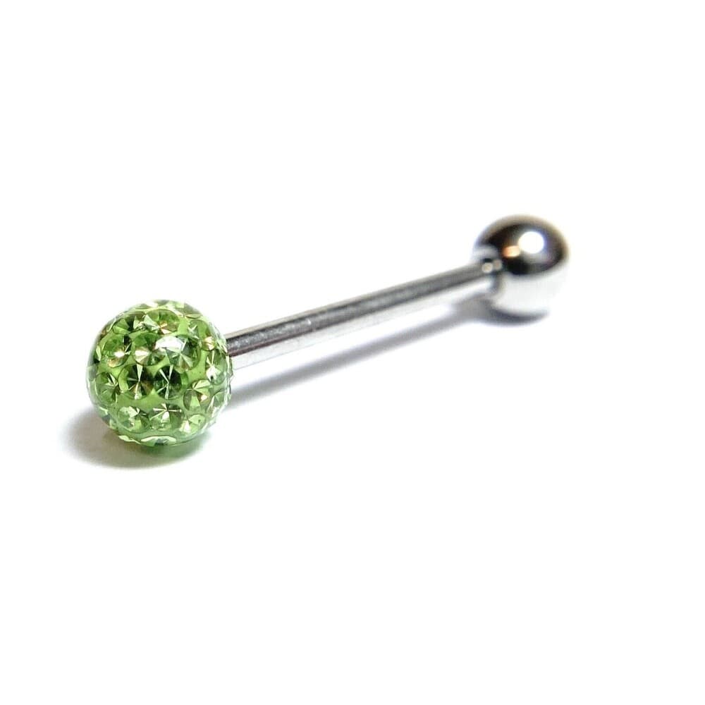 Multi Crystal Ferido Ball Tongue Ring 14G 5/8” 316L Steel 6mm - ight Greren - Thumbnail 5