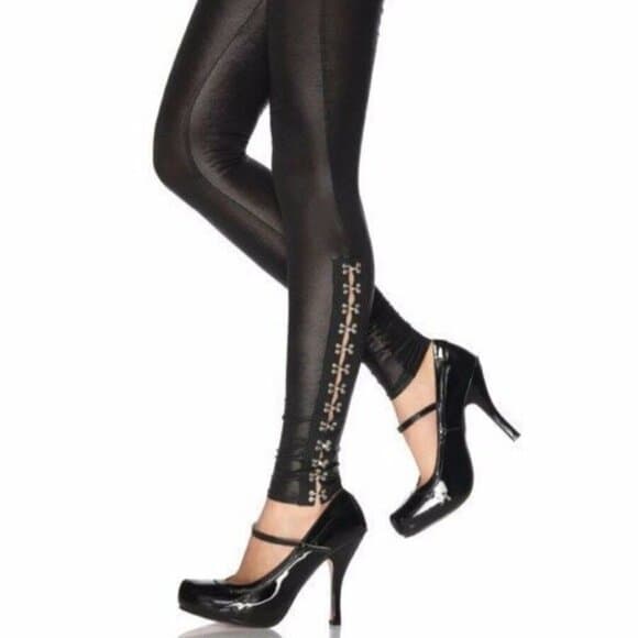 Leg Avenue :Wet Look with Hook & Eye Leggings​ - Thumbnail 2