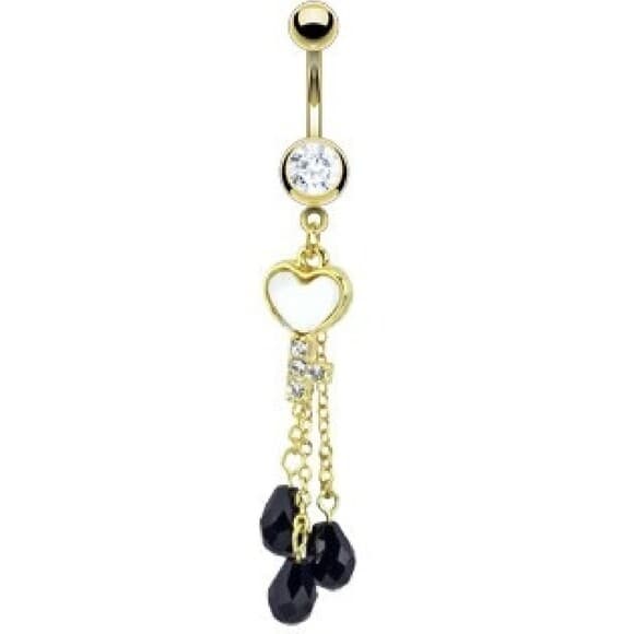 Gold Butterfly & LOVE Heart Navel Ring – 14G Gold IP Surgical Steel Belly Button - Thumbnail 2