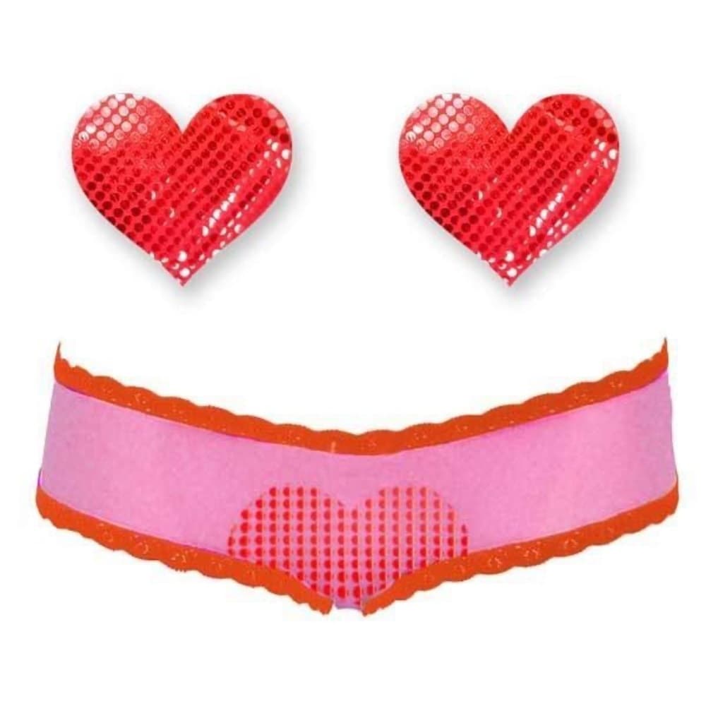 Bristols Six: Nippies Moulin Heart & Cheeky Panty Set – Hot Pink/Red - Thumbnail 6