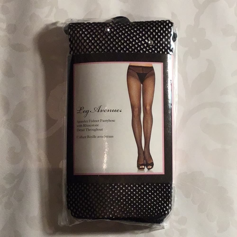 Leg Avenue Black Fishnet Pantyhose with Rhinestones – One Size - Thumbnail 2