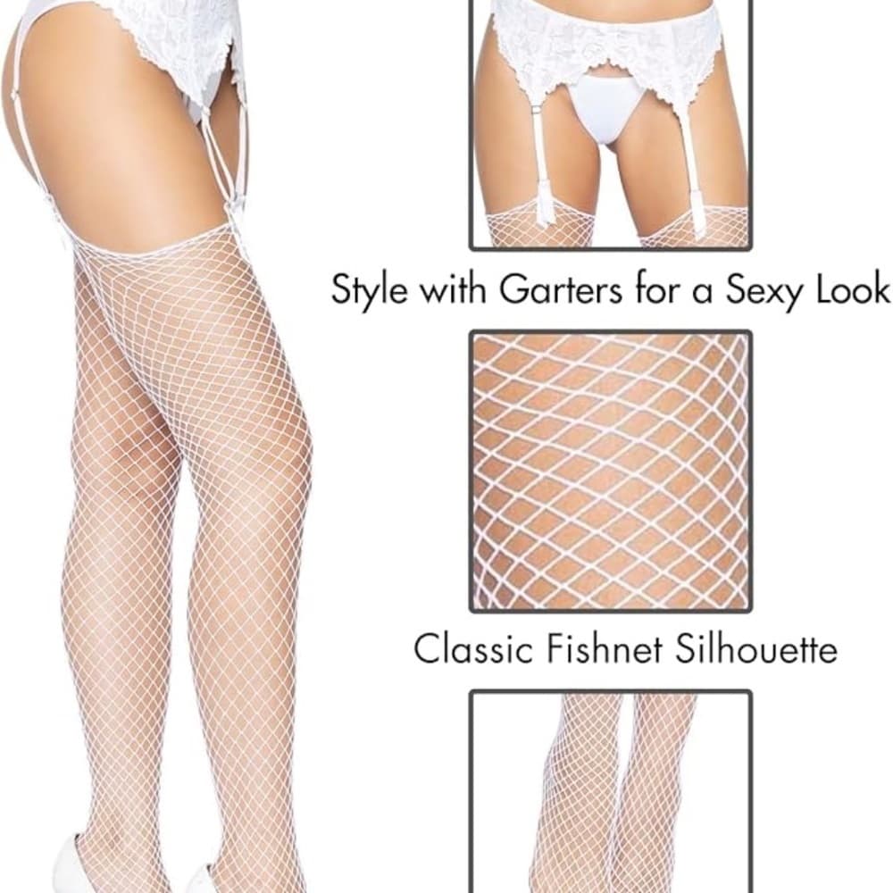 Leg Avenue White Lycra Industrial Net Thigh High Stockings – One Size - Thumbnail 4