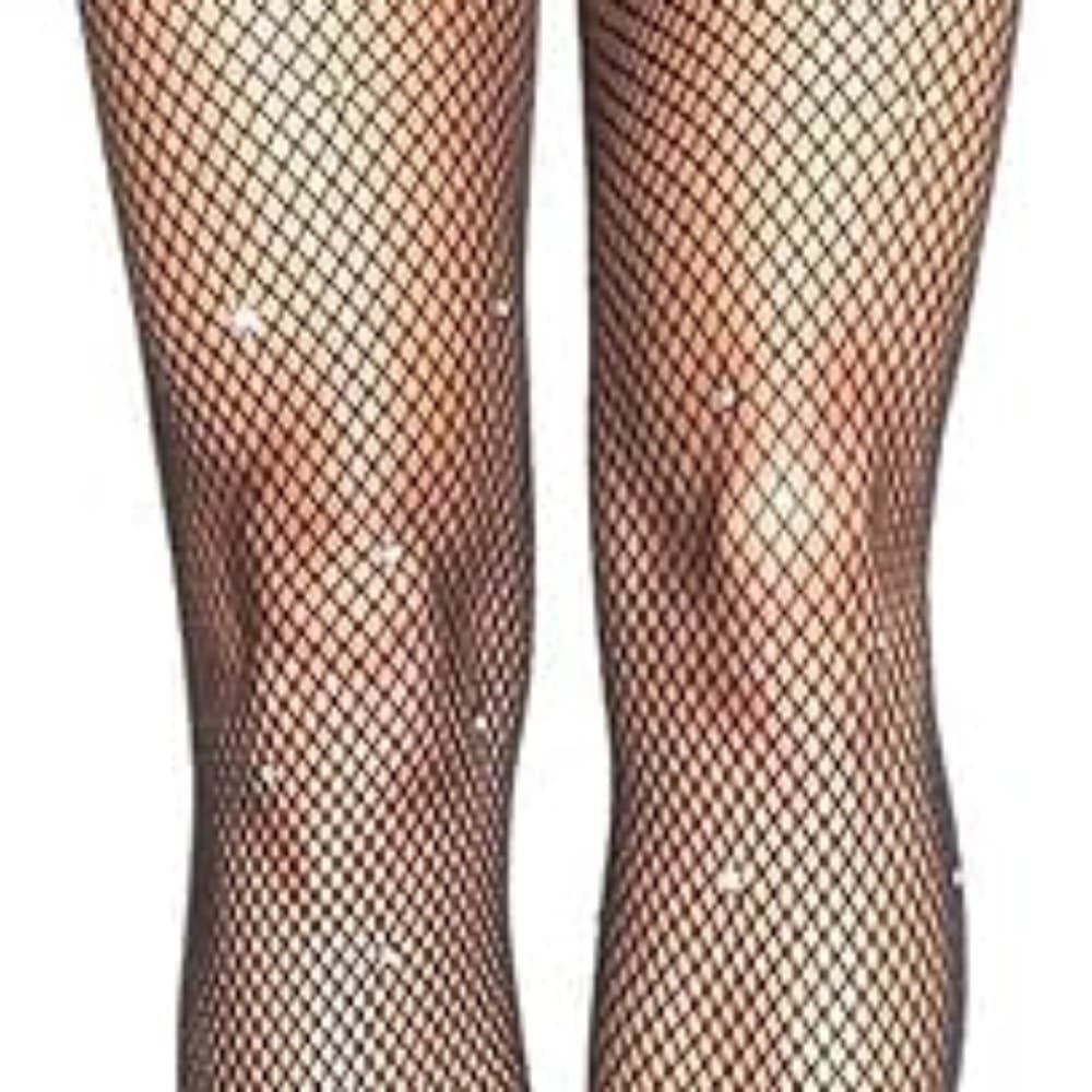 Leg Avenue Black Fishnet Pantyhose with Rhinestones – One Size