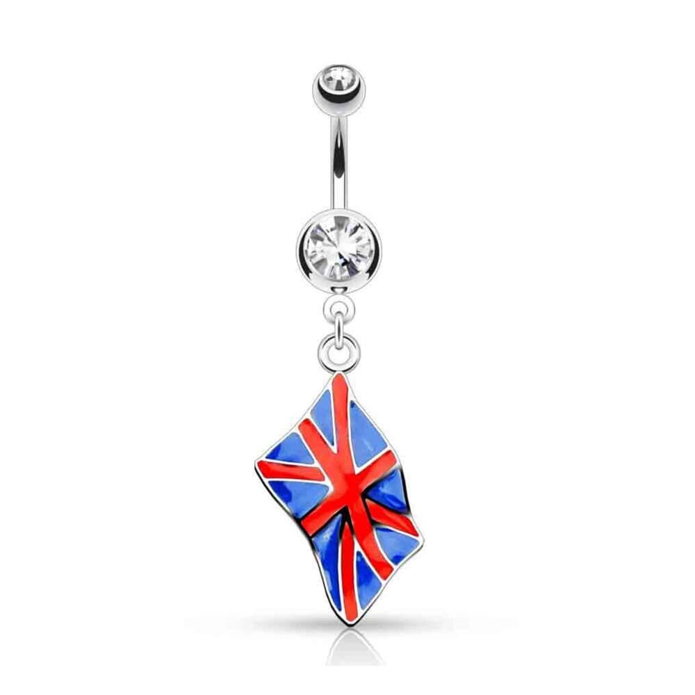 United Kingdom Flag Dangle Belly Ring – 14G 316L Surgical Steel |CZ Gem Star Top - Thumbnail 2