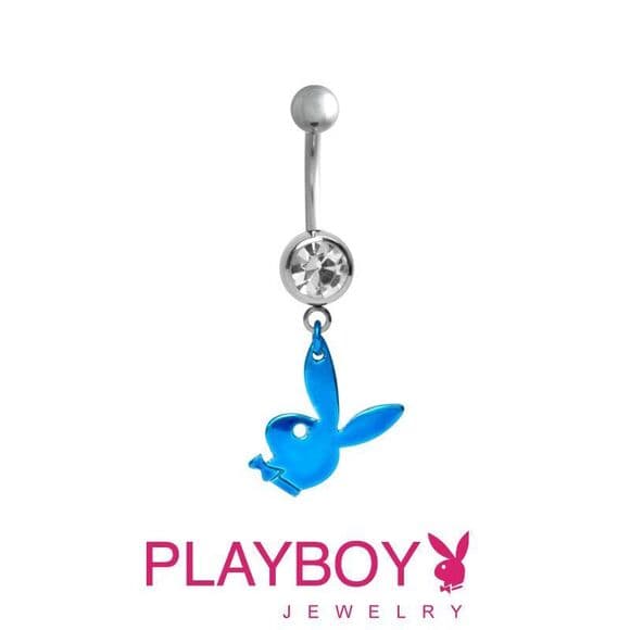 Playboy Bunny Belly Ring 14G Navel Bar Dangle – 316L Steel Licensed Jewelry - Thumbnail 2