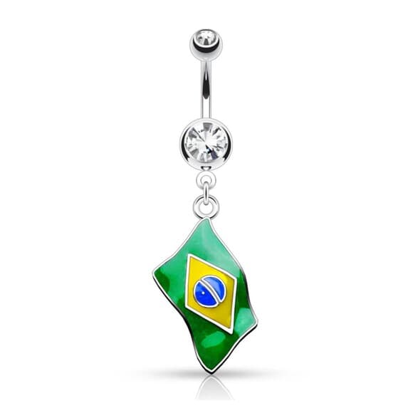Brazil Flag Dangle Belly Ring – 14G 316L Surgical Steel | CZ Gem Star Top - Thumbnail 3