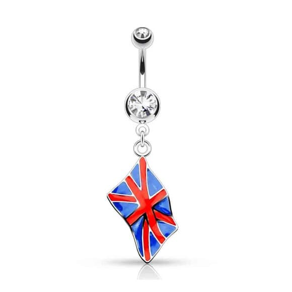 United Kingdom Flag Dangle Belly Ring – 14G 316L Surgical Steel |CZ Gem Star Top - Thumbnail 3