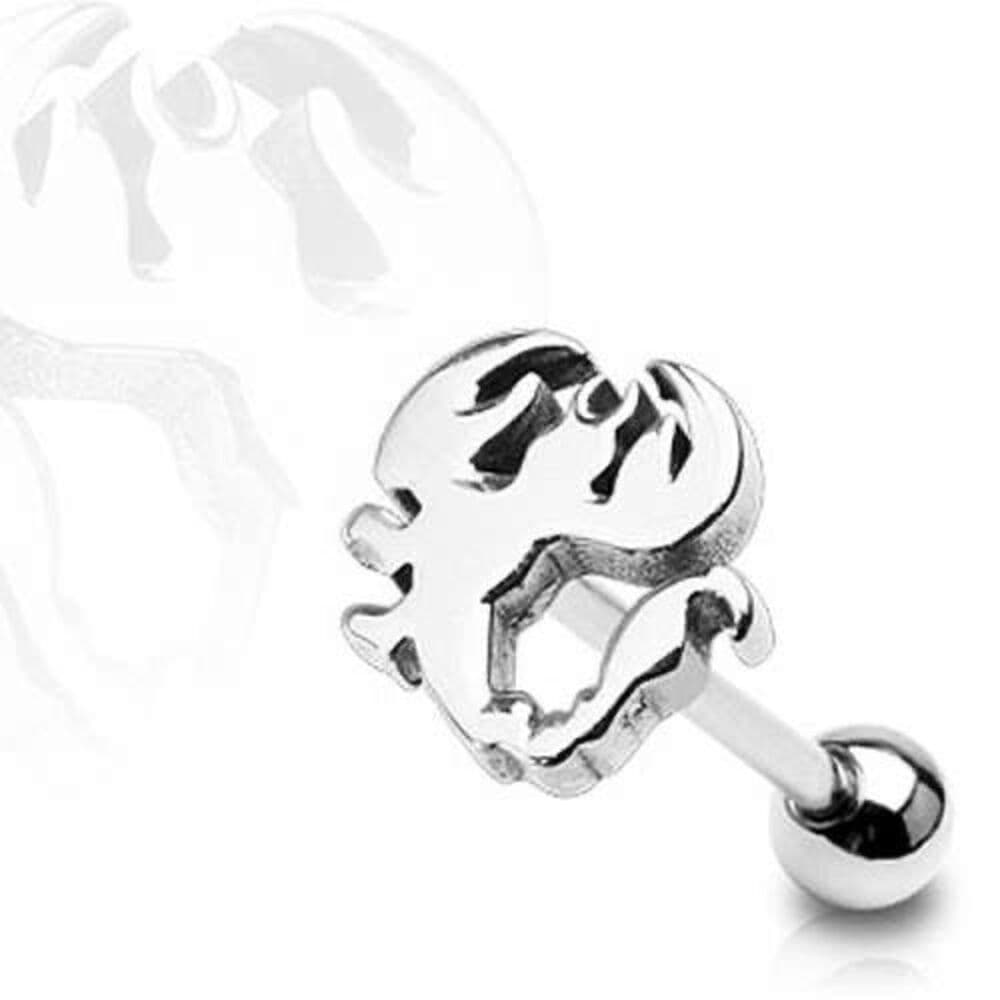 Scorpion Cut-Out Tongue Ring Stainless Steel 14G 5/8” Piercing Barbell - Thumbnail 3